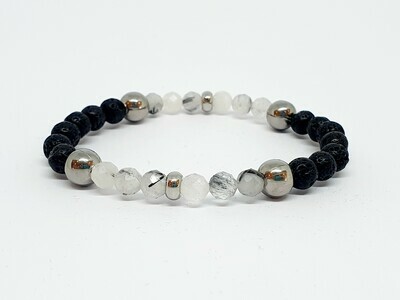 Bracelet Quartz inclusion tourmaline facetté, 6 mm