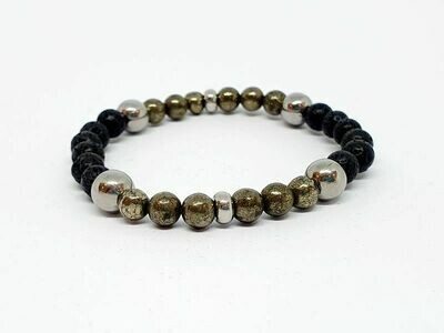 Bracelet Pyrite et pierre de lave, 6 mm