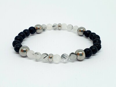 Bracelet Quartz inclusion tourmaline facetté, 6 mm