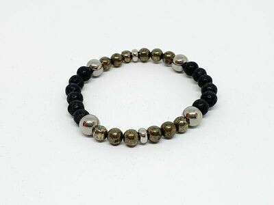 Bracelet Pyrite et pierre de lave, 6 mm