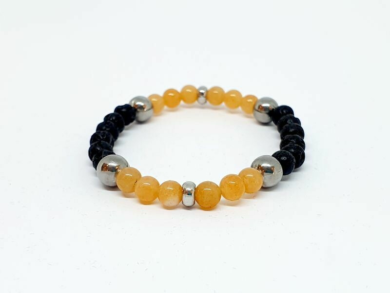 Bracelet aventurine orange, pierre de lave, 6 mm