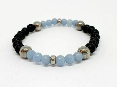 Bracelet Angélite et pierre de lave, 6 mm