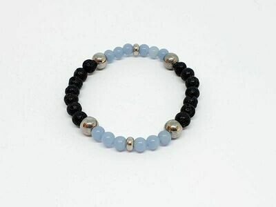 Bracelet Angélite et pierre de lave, 6 mm