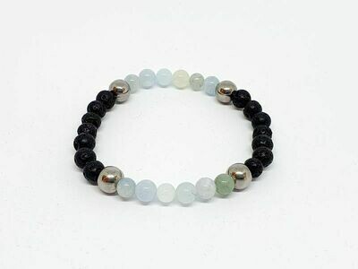 Bracelet Aigue Marine, pierre de lave 6 mm