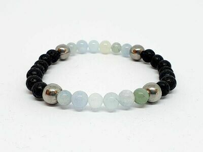 Bracelet Aigue Marine, pierre de lave 6 mm