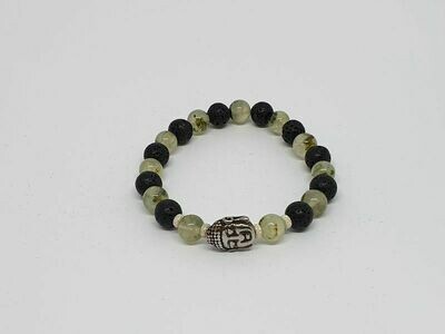 Bracelet Prehnite et pierre de lave, 8 mm