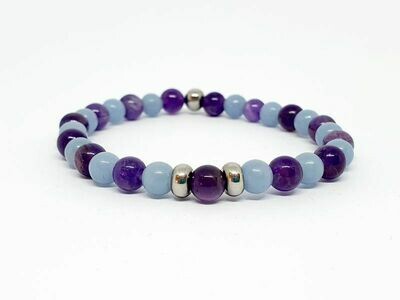 Bracelet angélite, améthyste, 6 mm