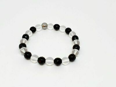 Bracelet Tourmaline Facettée, cristal de roche, 8 mm
