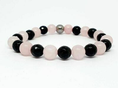 Bracelet Tourmaline facettée et Quartz rose, 8 mm