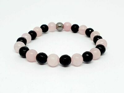 Bracelet Tourmaline facettée et Quartz rose, 8 mm
