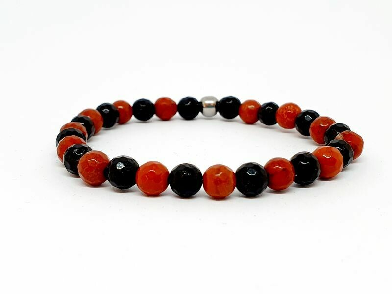 Bracelet Tourmaline facettée et jaspe rouge facettée, 6 mm