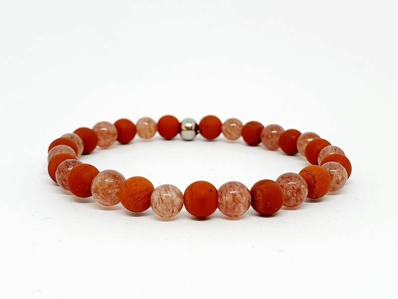 Bracelet Jaspe rouge mat et quartz hématoïde, 6 mm