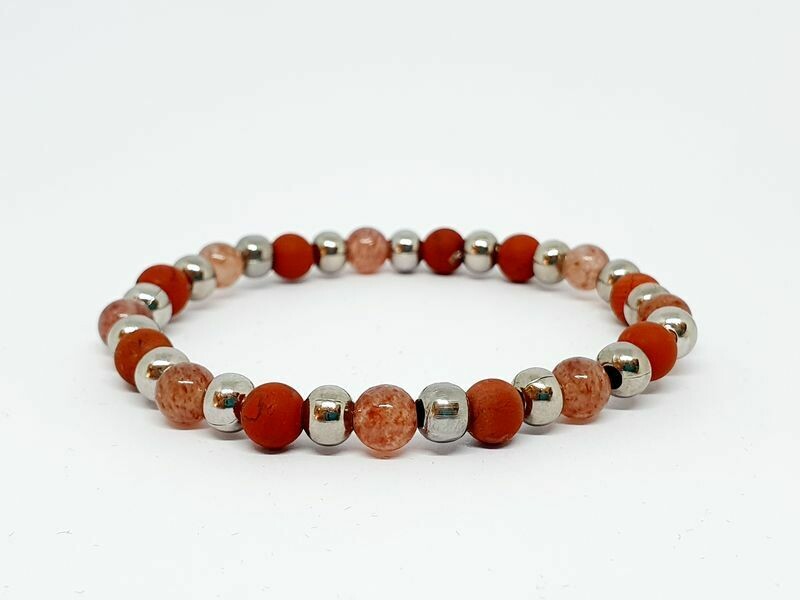 Bracelet Jaspe rouge et quartz hématoïde, 6 mm