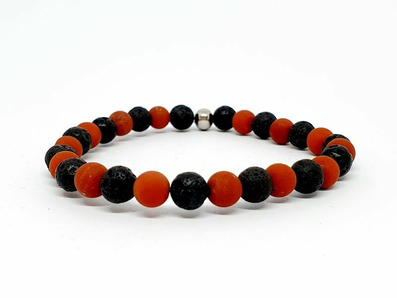 Bracelet Jaspe rouge mat et pierre de lave, 6 mm
