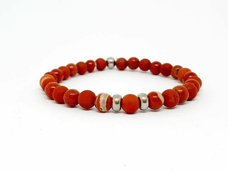 Bracelet jaspe rouge mat et normal, 6 mm