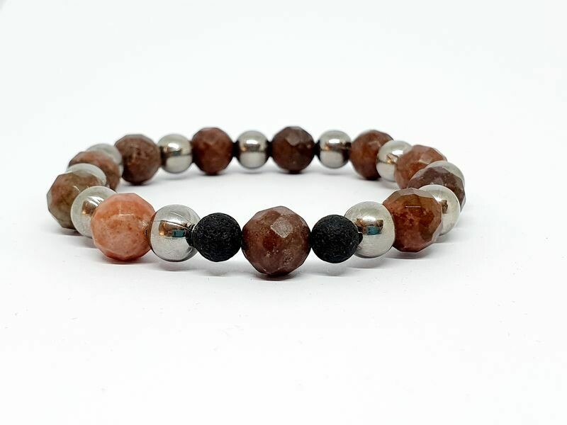 Bracelet Rhodonite facettée, 10 mm