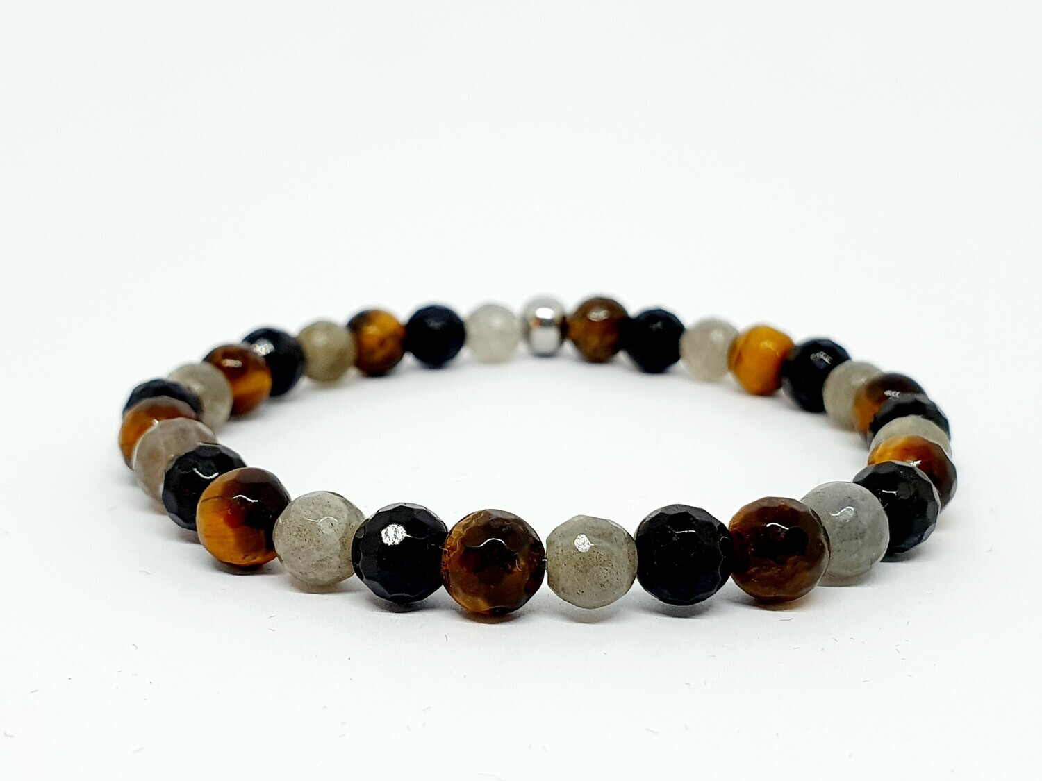 Bracelet labradorite facettée, œil de tigre facetté, tourmaline facettée, 6 mm