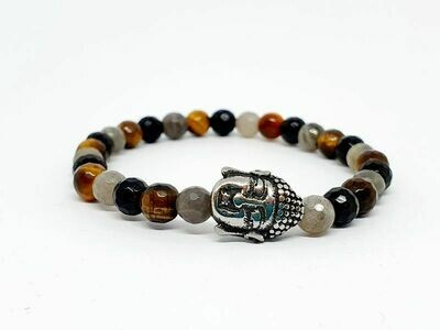 Bracelet labradorite facettée, œil de tigre facetté, tourmaline facettée, 6 mm