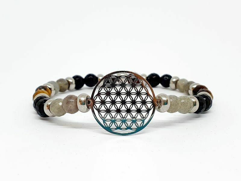 Bracelet labradorite facettée, œil de tigre facetté, tourmaline facettée, 6 mm