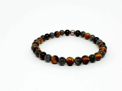 Bracelet labradorite et œil de tigre, 6 mm