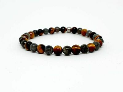 Bracelet labradorite et œil de tigre, 6 mm