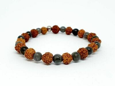 Bracelet Labradorite et rudraksha, 6 mm