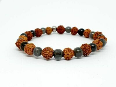 Bracelet Labradorite et rudraksha, 6 mm