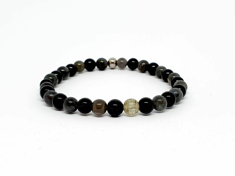 Bracelet Labradorite et Tourmaline, 6 mm