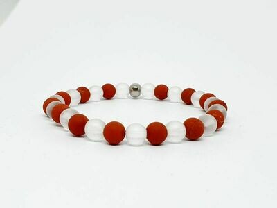 Bracelet Jaspe rouge mat et Cristal de roche mat, 6 mm
