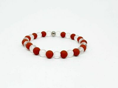 Bracelet Jaspe rouge mat et Cristal de roche mat, 6 mm