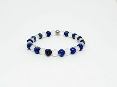 Bracelet Lapis Lazuli et cristal de roche mat, 6 mm