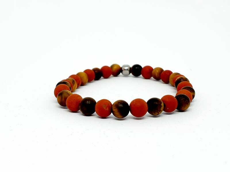Bracelet Jaspe rouge mat et oeil de tigre mat, 6 mm