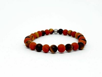 Bracelet Jaspe rouge mat et oeil de tigre mat, 6 mm