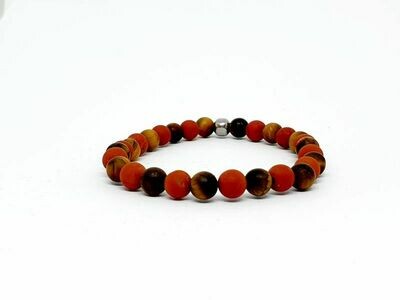 Bracelet Jaspe rouge mat et oeil de tigre mat, 6 mm