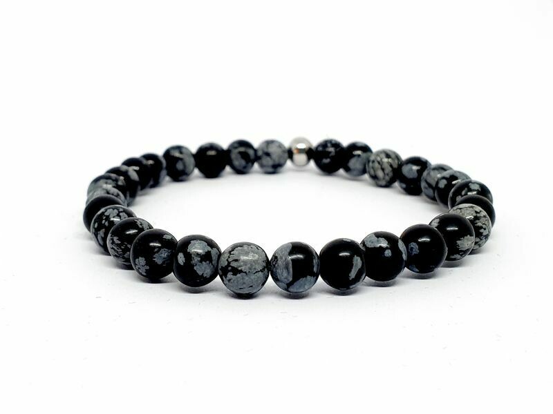 Bracelet Obsidienne Flocon de neige, 6 mm