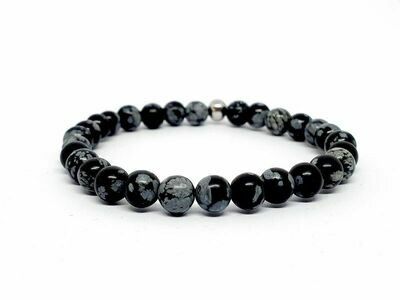 Bracelet Obsidienne Flocon de neige, 6 mm