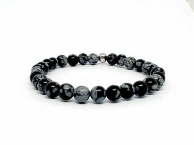Bracelet Obsidienne Flocon de neige, 6 mm