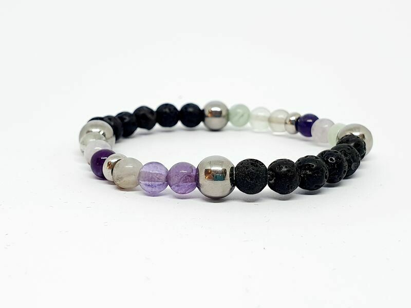 Bracelet Fluorite et pierre de lave, 6 mm