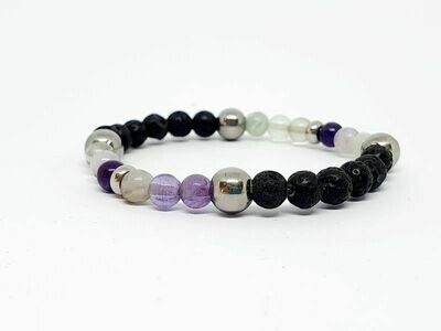 Bracelet Fluorite et pierre de lave, 6 mm