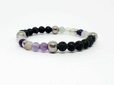 Bracelet Fluorite et pierre de lave, 6 mm