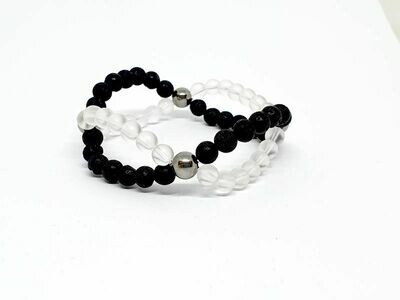 Bracelet Cristal de roche et Pierre de lave, 6 mm