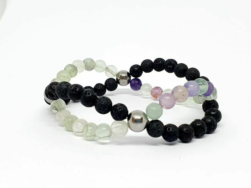 Bracelet Fluorite et pierre de lave, 6 mm
