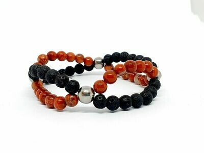 Bracelet Jaspe rouge et pierre de lave, 6 mm