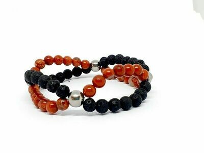 Bracelet Jaspe rouge et pierre de lave, 6 mm