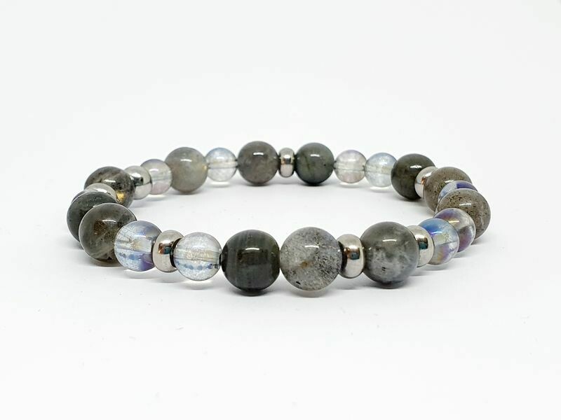 Bracelet Labradorite et Aqua Aura, 8 mm et 6 mm