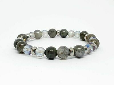 Bracelet Labradorite et Aqua Aura, 8 mm et 6 mm