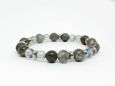 Bracelet Labradorite et Aqua Aura, 8 mm et 6 mm