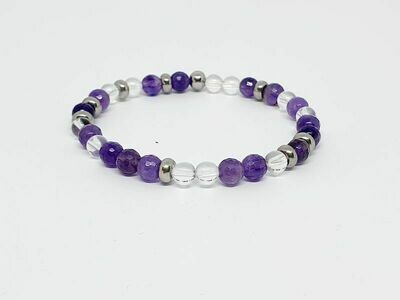 Bracelet Améthyste facettée et cristal de roche, 6 mm