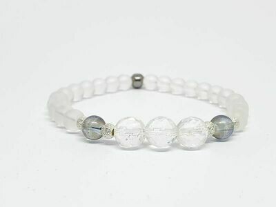 Bracelet Cristal de roche facetté et mat, aqua aura, 6 mm et 8 mm