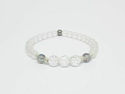 Bracelet Cristal de roche facetté et mat, aqua aura, 6 mm et 8 mm